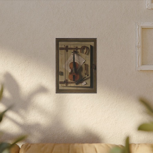Still Life—Violin and Music on 12 × 16 matte canvas, room view.