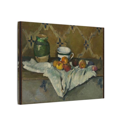 Still Life with Jar, Cup, and Apples on 16 × 12 matte canvas, side.