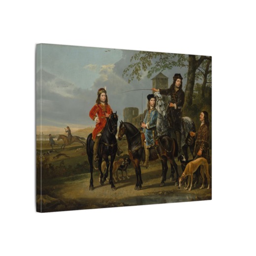 Equestrian Portrait of Cornelis (1639–1680) and Michiel Pompe van Meerdervoort (1638–1653) with Their Tutor and Coachman on 16 × 12 matte canvas, side.