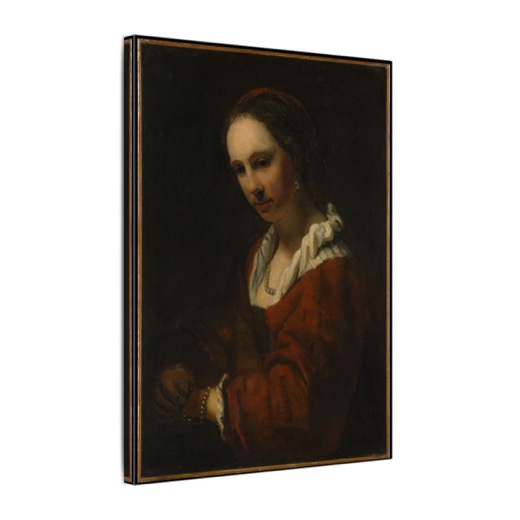 Young Woman with a Pearl Necklace on 12 × 16 matte canvas, side.