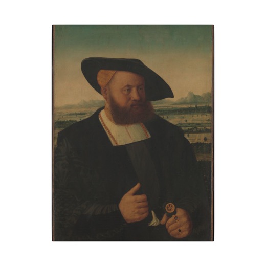 Portrait of a Man with a Moor's Head on His Signet Ring on 12 × 16 matte canvas, front.