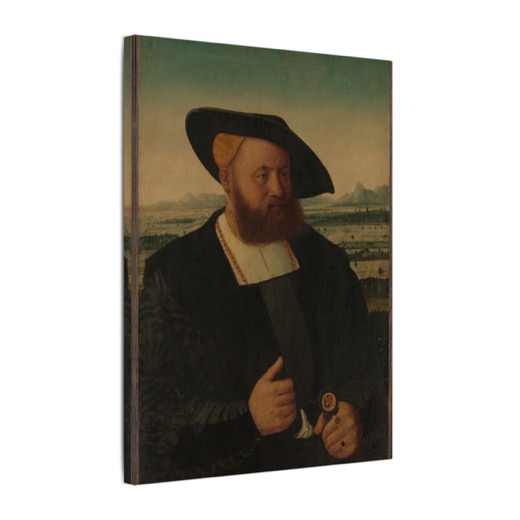 Portrait of a Man with a Moor's Head on His Signet Ring on 12 × 16 matte canvas, side.