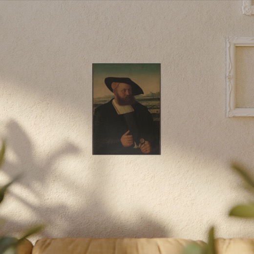 Portrait of a Man with a Moor's Head on His Signet Ring on 12 × 16 matte canvas, room view.