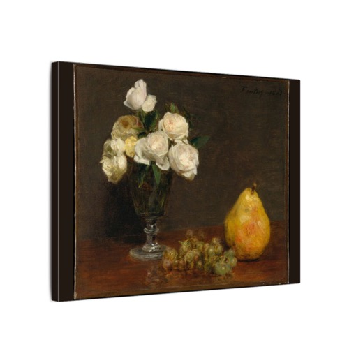 Still Life with Roses and Fruit on 16 × 12 matte canvas, side.