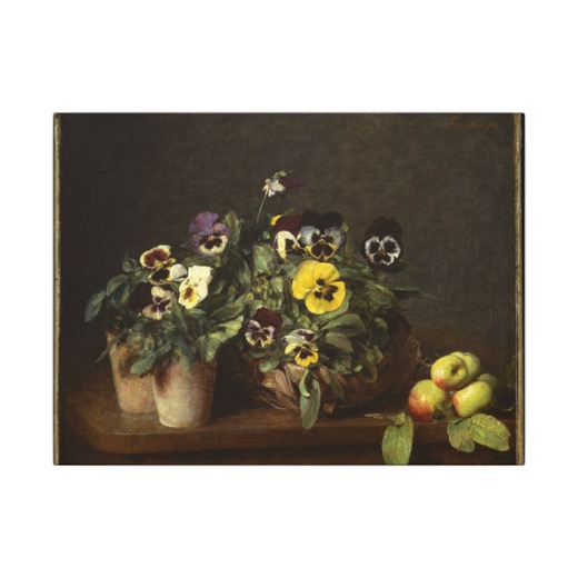 Still Life with Pansies on 16 × 12 matte canvas, front.