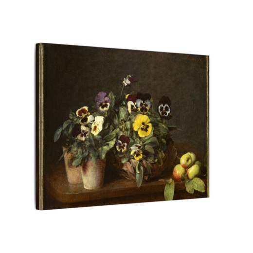 Still Life with Pansies on 16 × 12 matte canvas, side.