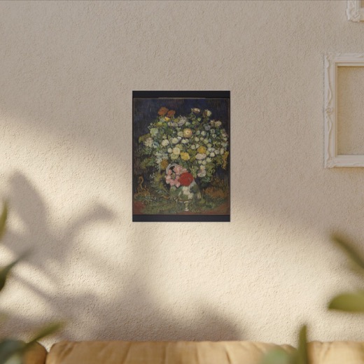 Bouquet of Flowers in a Vase on 12 × 16 matte canvas, room view.