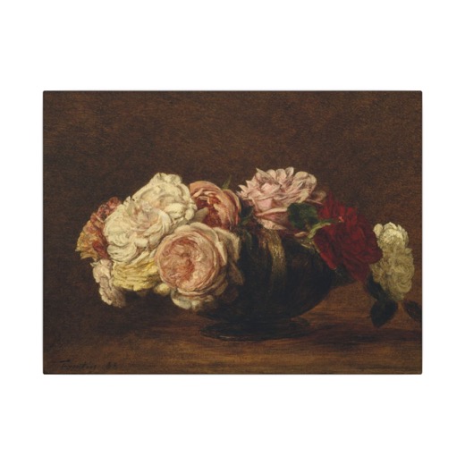 Roses in a Bowl on 16 × 12 matte canvas, front.