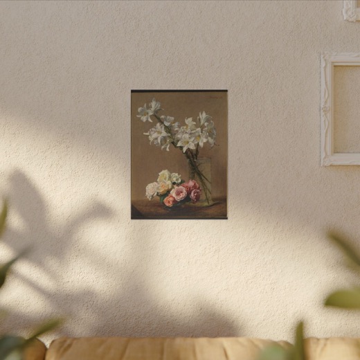 Roses and Lilies on 12 × 16 matte canvas, room view.