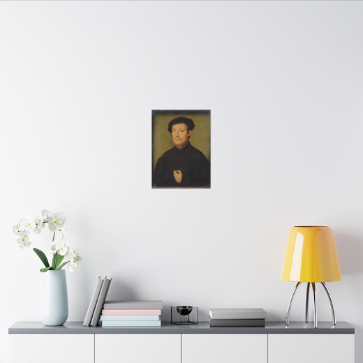 Portrait of a Man with His Hand on His Chest on 12 × 16 matte canvas, room view 2.