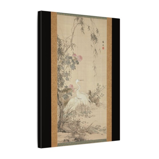 Egrets, Peonies, and Willows on 12 × 16 matte canvas, side.