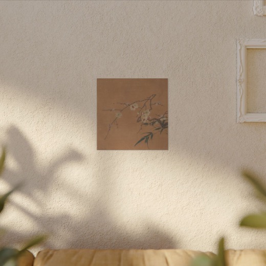 Flowering Plum and Bamboo on 12 × 12 matte canvas, room view.