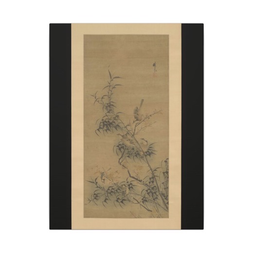 Birds Amidst Blossoming Plum and Bamboo on 12 × 16 matte canvas, front.