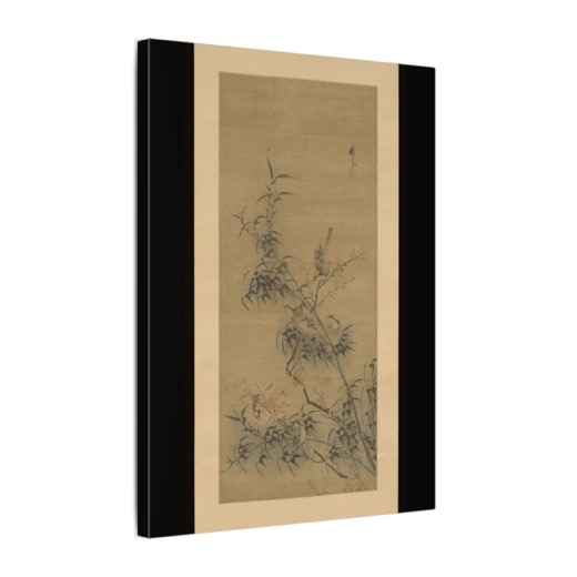 Birds Amidst Blossoming Plum and Bamboo on 12 × 16 matte canvas, side.