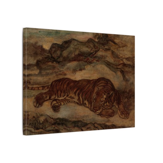 Tiger in Repose on 16 × 12 matte canvas, side.