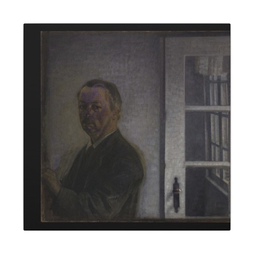 Self-Portrait at Spurveskjul on 12 × 12 matte canvas, front.