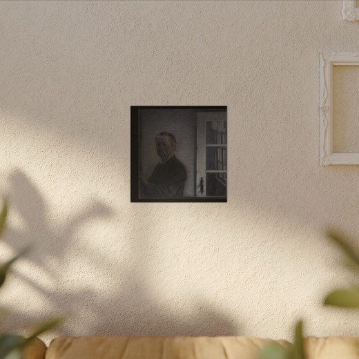 Self-Portrait at Spurveskjul on 12 × 12 matte canvas, room view.