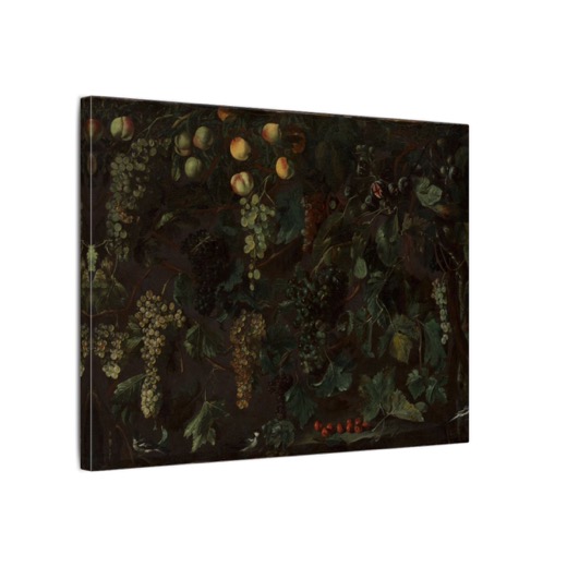 Grape Vines and Fruit, with Three Birds on 16 × 12 matte canvas, side.