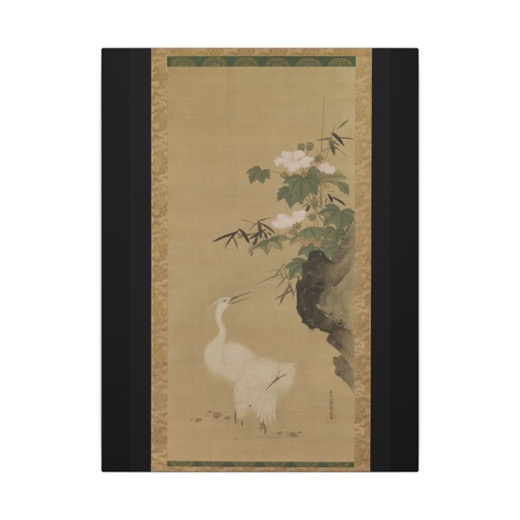 Egrets and Cotton Roses on 12 × 16 matte canvas, front.