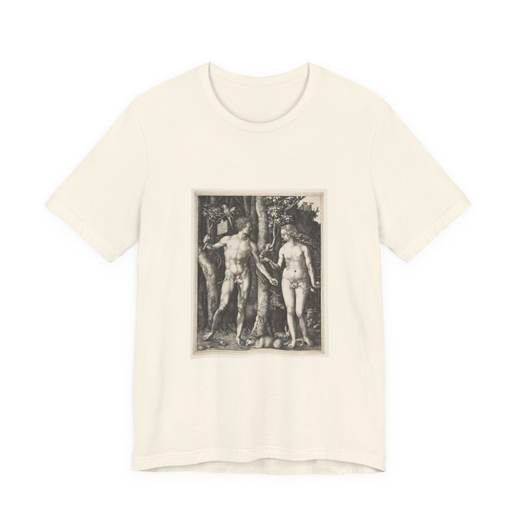 Adam and Eve on Bella + Canvas 3001 T-shirt · Natural, front.
