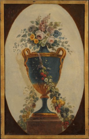 Vase of Flowers Draped with Garlands by French Painter.