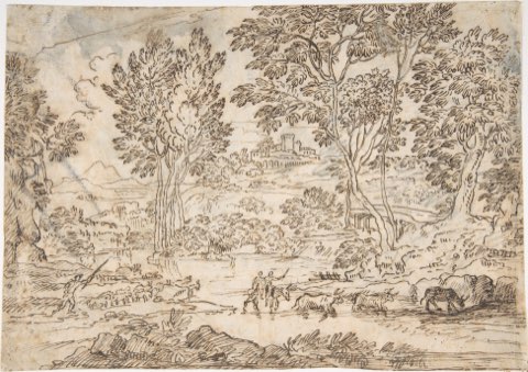 Sunrise (recto); Landscape with Figures (verso) by Claude Lorrain (Claude Gellée).