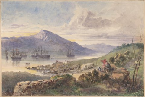 The Heights over Foilhummerum Bay, Valentia, the William Corey Heading Seawards, Laying the Shore-end of the Atlantic Telegraph Cable, July 7th, 1866 by Robert Charles Dudley.