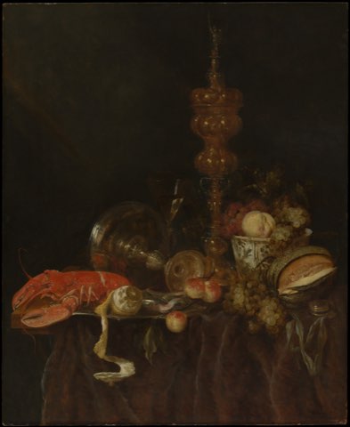 Still Life with Lobster and Fruit by Abraham van Beyeren.