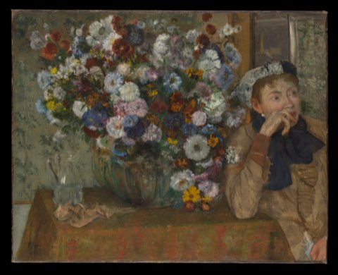 A Woman Seated beside a Vase of Flowers (Madame Paul Valpinçon?) by Edgar Degas.
