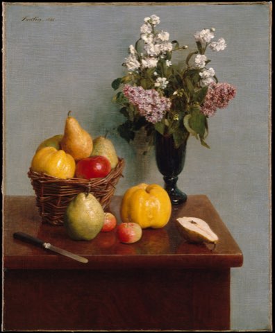 Still Life with Flowers and Fruit by Henri Fantin-Latour.
