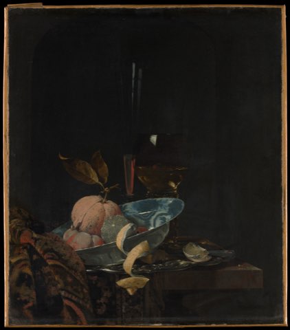 Still Life with Fruit, Glassware, and a Wanli Bowl by Willem Kalf.