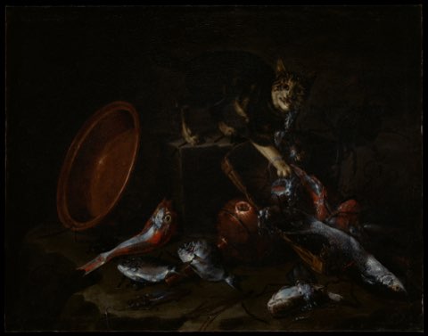 A Cat Stealing Fish by Giuseppe Recco.