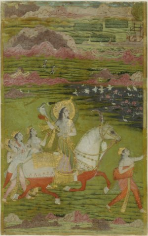 Chand Bibi Hawking with Attendants in a Landscape by Unknown maker.