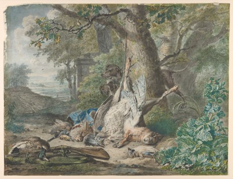 Hunting Still Life in a Forest by Wybrand Hendriks.