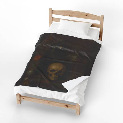 Vanitas Still Life on 50 x 60 velveteen plush blanket, context 3.