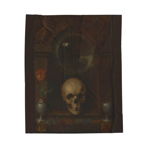 Vanitas Still Life on 50 x 60 velveteen plush blanket, front.