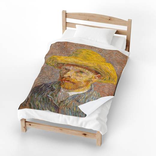 Self-Portrait with a Straw Hat (obverse: The Potato Peeler) on 50 x 60 velveteen plush blanket, context 3.