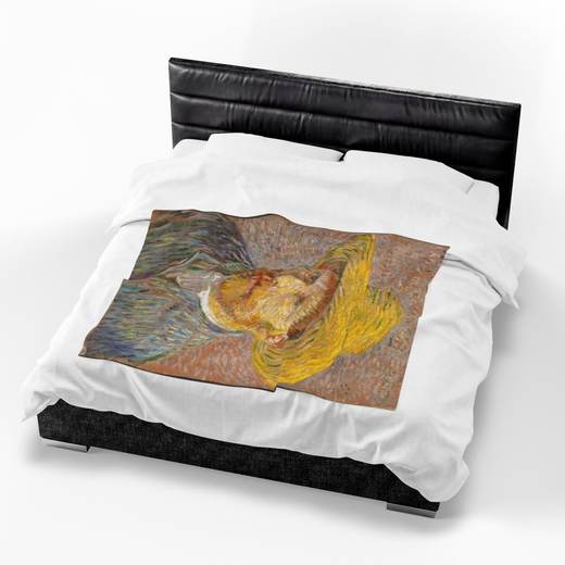 Self-Portrait with a Straw Hat (obverse: The Potato Peeler) on 50 x 60 velveteen plush blanket, context 4.