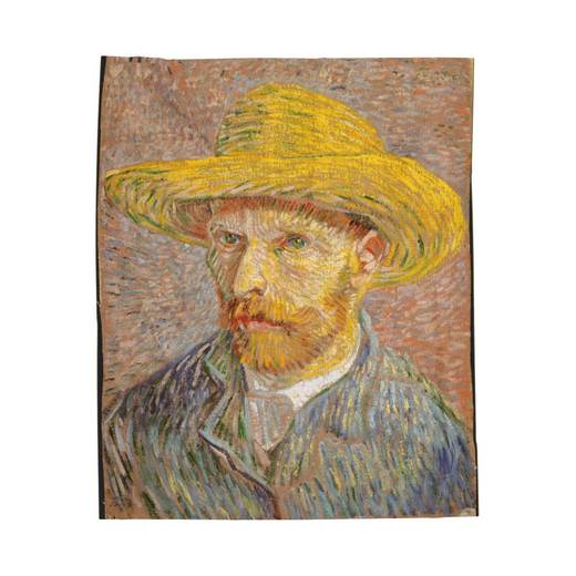 Self-Portrait with a Straw Hat (obverse: The Potato Peeler) on 50 x 60 velveteen plush blanket, front.