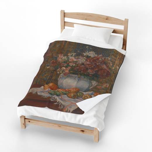 Still Life with Flowers and Prickly Pears on 50 x 60 velveteen plush blanket, context 3.