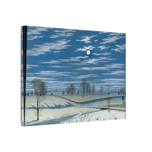 Winter Scene in Moonlight on 16 × 12 matte canvas, side.