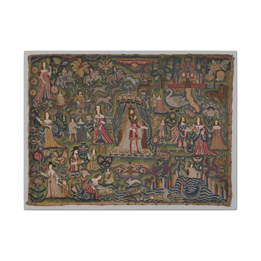 Panel with Biblical vignettes on 16 × 12 matte canvas, front.