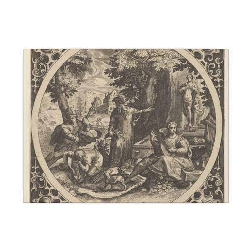 Scene with a Warning Against Venereal Disease in a Circle at Center on 16 × 12 matte canvas, front.
