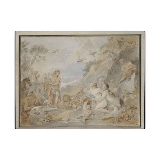 Orpheus Charming the Nymphs, Dryads, and Animals on 16 × 12 matte canvas, front.