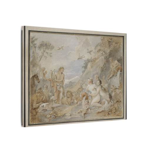 Orpheus Charming the Nymphs, Dryads, and Animals on 16 × 12 matte canvas, side.