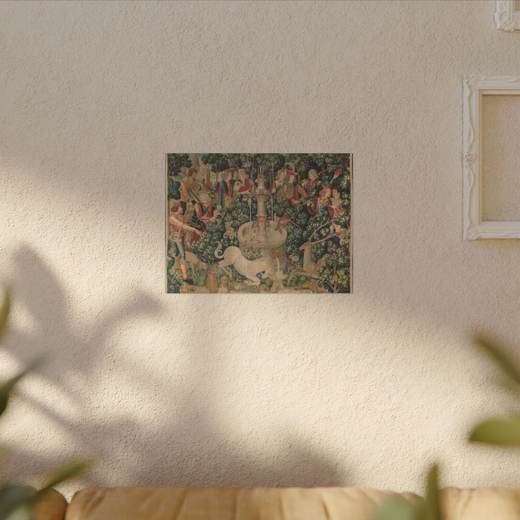 The Unicorn Purifies Water (from the Unicorn Tapestries) on 16 × 12 matte canvas, context 1.