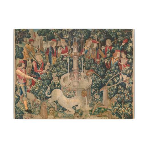The Unicorn Purifies Water (from the Unicorn Tapestries) on 16 × 12 matte canvas, front.
