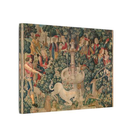 The Unicorn Purifies Water (from the Unicorn Tapestries) on 16 × 12 matte canvas, side.