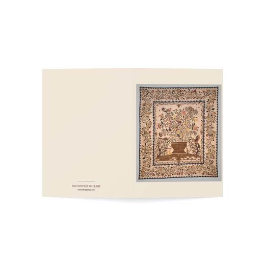 Phebe Warner Coverlet on 5 × 7 blank art card, open cover.