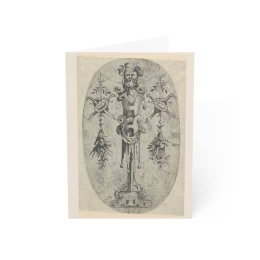 Male Terminal Figure; Head with Beard and Turban on a Three-
Quarter Strapwork Pedestal on 5 × 7 blank art card, front.
